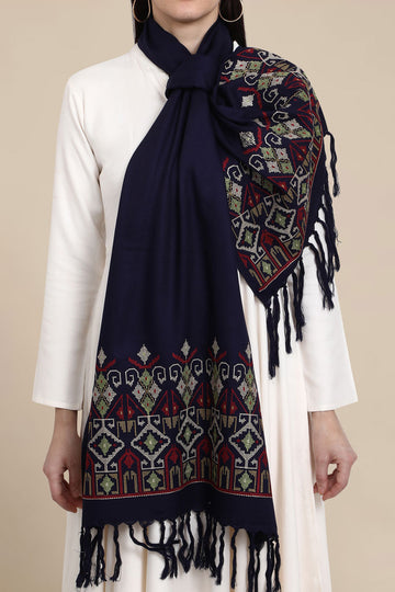 Navy Blue Pure Viscose Winter Stole